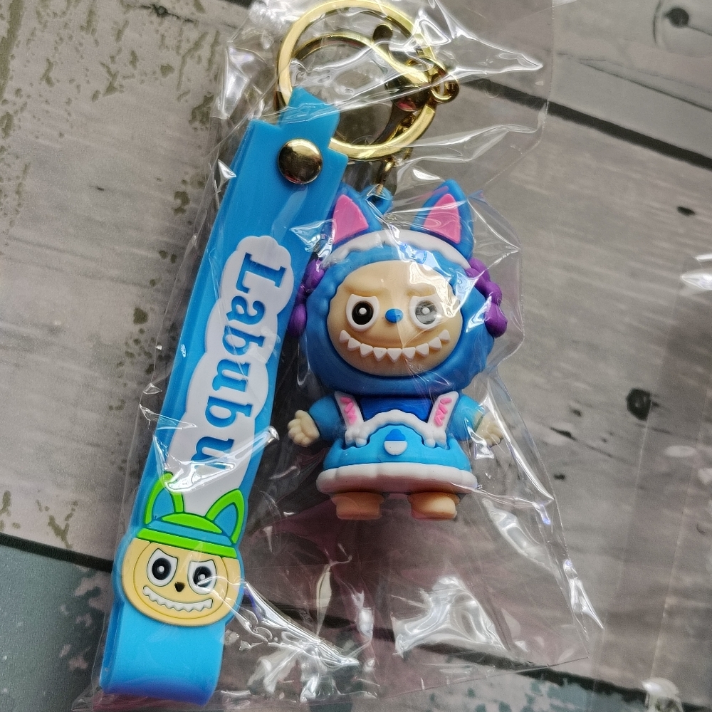 🍭Blue Labubu Bag Charm/ Keychain w/ Detachable Wristlet 2¼ Figure